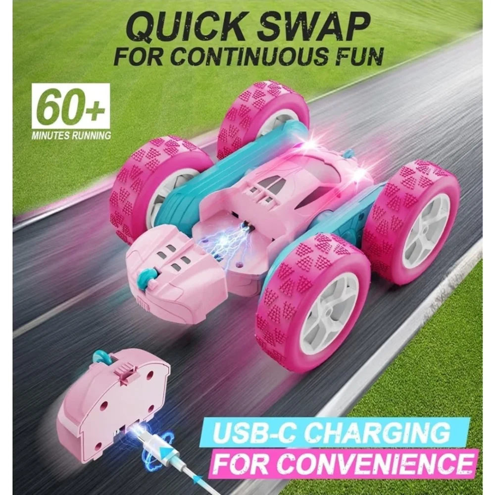 RC Cars Remote Control Car for Girls, 2.4 GHZ Double Sided RC Stunt Car Pink
